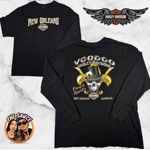 Harley Davidson‎ Long Sleeve T Shirt Mens XL Black Scull Voodoo French Quarter